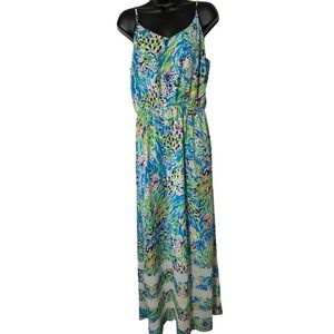 Lilly Pulitzer Maxi Dress Size‎ L Sleeveless V Neck Colorful Print